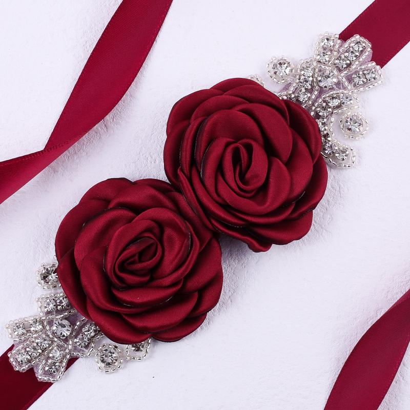 

YD-0005 Women's Evening Dress Decoration Belt High Setting Water Diamond Dress Belt Seven Color Rose Blossom Bridal Wedding Dress Waistband