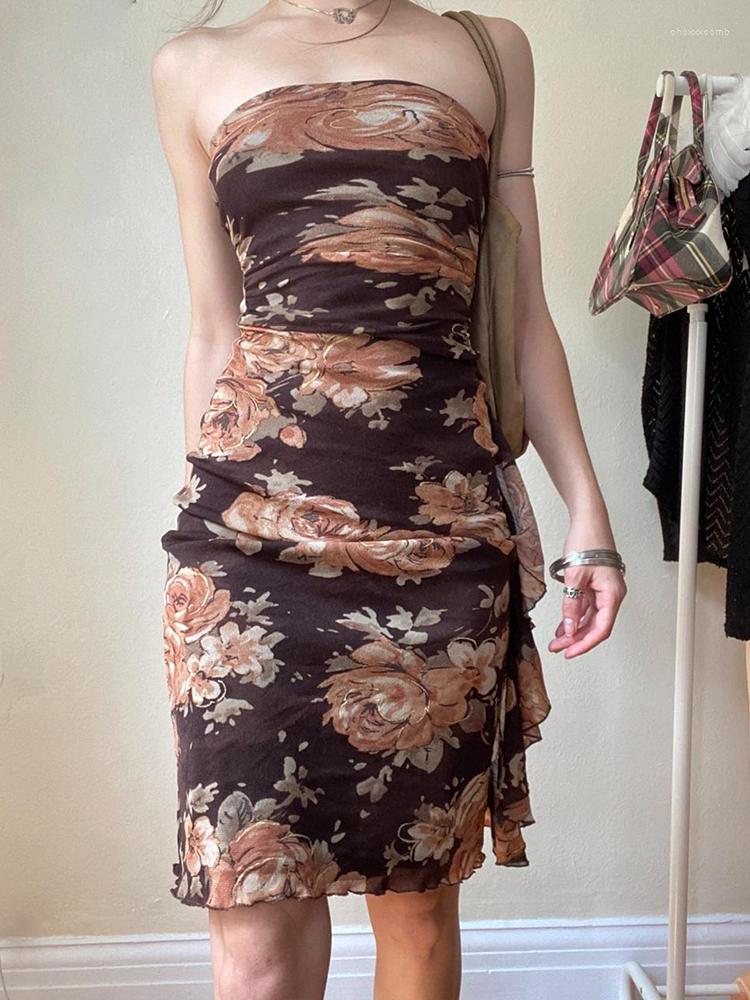 

Casual Dresses Floral French Mini Dress Wrap Ruffles Asymmetrical Holiday Beach Women Vintage Backless Sexy Trim Prom, Picture shown