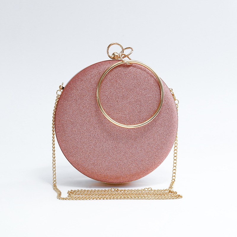 

Lovers Clutch Rose Gold Gillter Handbag Wedding Evening Women Clutch Round Bag Round Purses And Handbags Party Shoulder Bags J220719, Peach