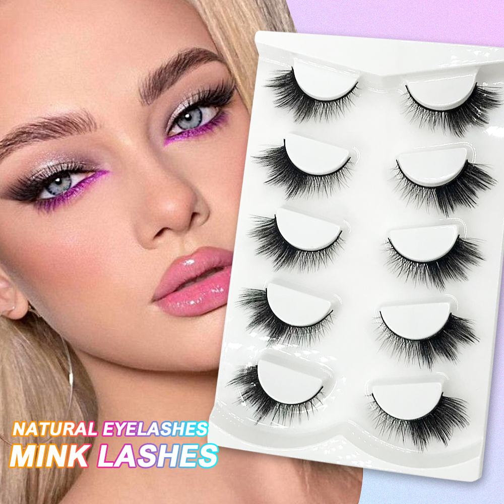 

5 Pairs/Pack Cat Eye Fluffy Faux Mink Eyelashes Fox Eye Natural Dramatic Full Strip Winged End Eye Elongated Lashes wss