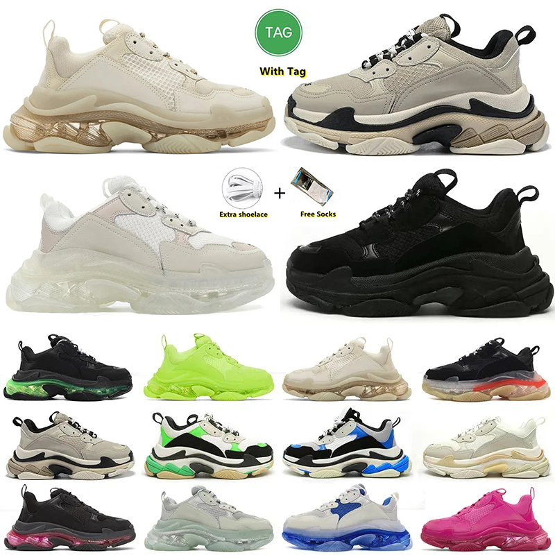 

2023 triple s men women designer casual shoes platform sneakers clear sole black white grey red pink blue Royal Neon Green mens trainers Tennis, Item#16