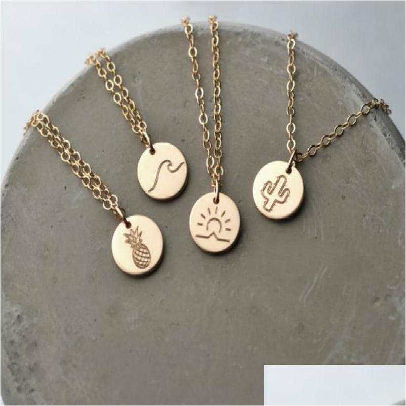 

Pendant Necklaces Summer Style Fruit Necklace Women Tropical Jewelry Cactus Wave Pineapple Geometric Long Chain Pendants Drop Deliver Dhrma