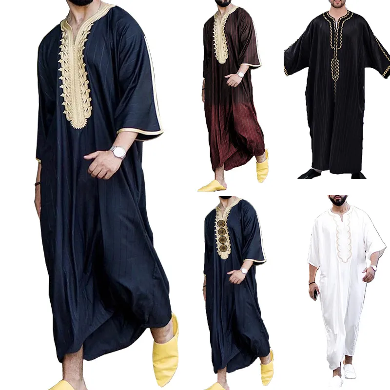 

2023 Men's Ethnic Style ethnic wear for men Bodysuit Loose V-neck Short Sleeve Men's Printed Robe