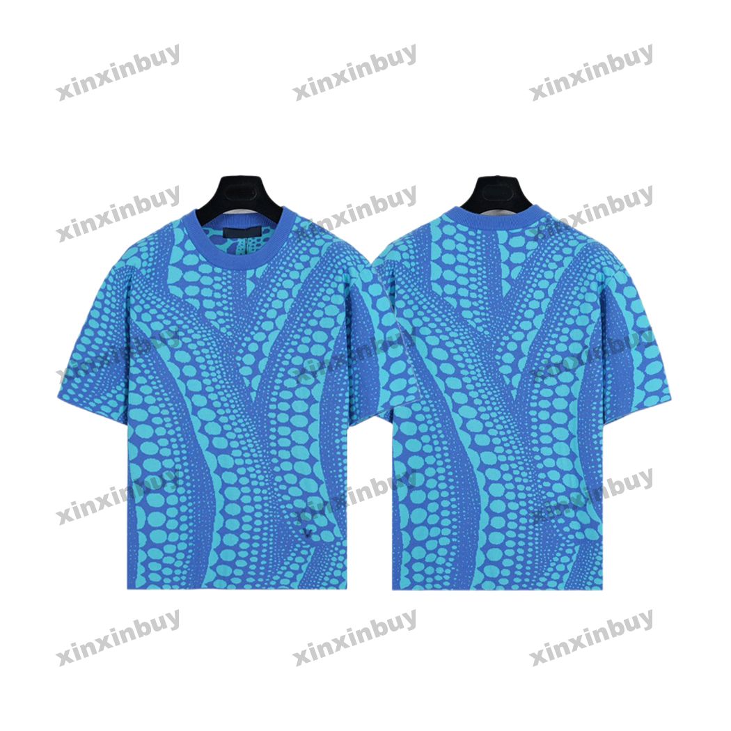 

xinxinbuy Men designer Tee t shirt 23ss Knitted Infinity Dots pumpkin jacquard short sleeve cotton women apricot blue S-3XL