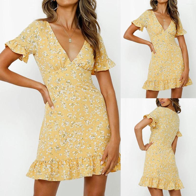 

Casual Dresses Summer Printed Short-sleeved 2023 Dress Hedging Women, Yellow