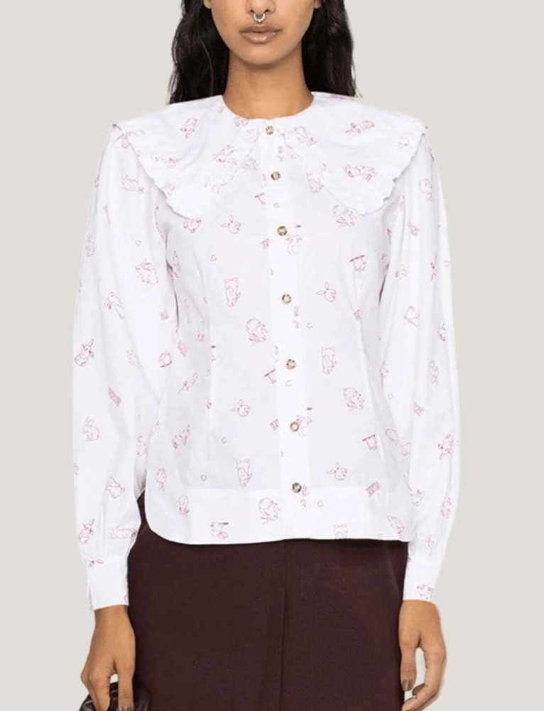 23ss GAN Women Designer Shirt New Silk Casual Doll Collar Versatile Casual Loose Fashion Tops-image-864433773