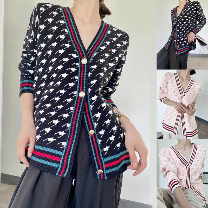 

Women's Knits INS 2023 Spring Summer Women V-neck Button Placket Long Sleeve Cardigan Sweater Oversize Luxury Korean Knitted England Coat