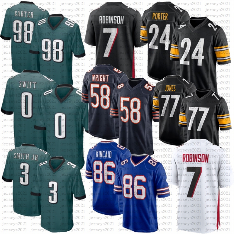 

Bijan Robinson Falcon Football Jersey Broderick Jones Steeler Joey Porter Jr Eagle Jalen Carter D'Andre Swift Nolan Smith Jr Bear Darnell Wright Dalton Kincaid, Black