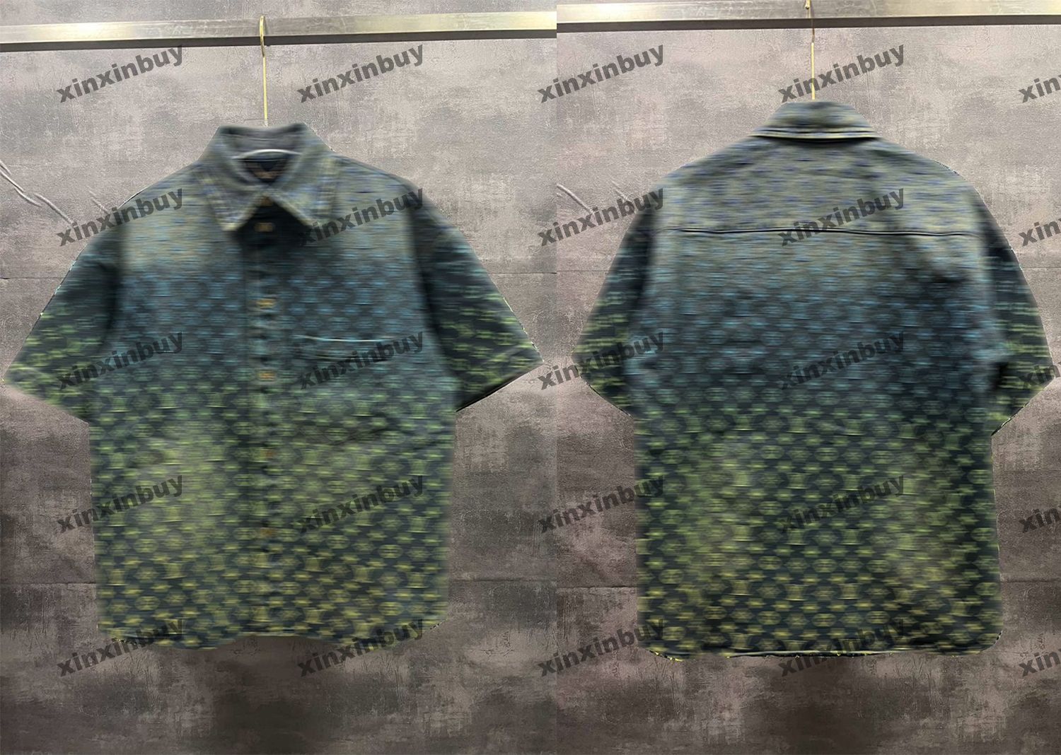 

xinxinbuy Men designer Coat Jacket Gradient Rainbow Denim jacquard fabric pocket long sleeve women black khaki gray blue S-2XL, Multi