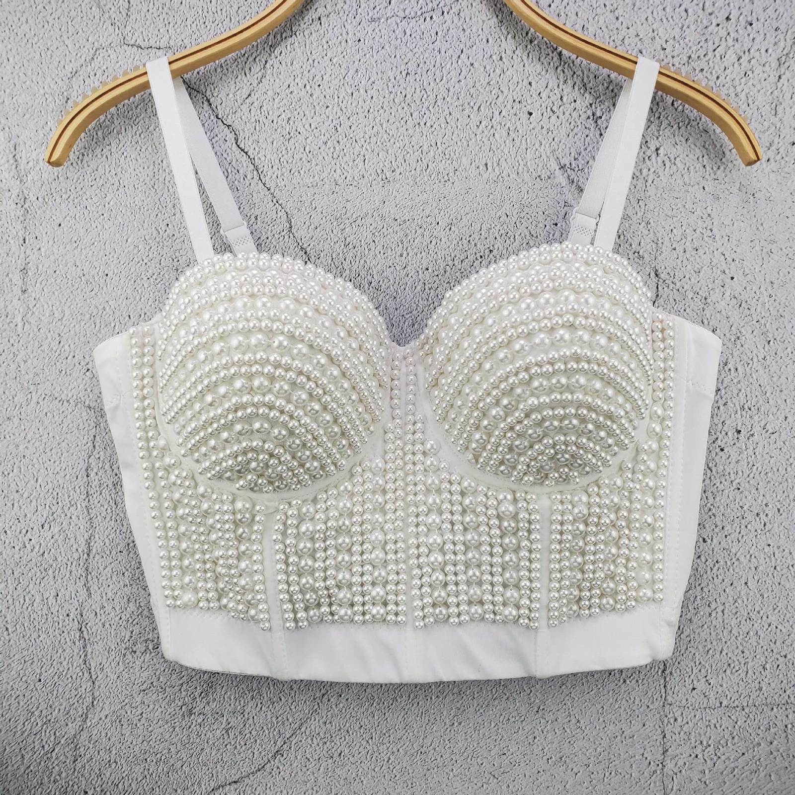 

Women's Tanks Camis Sexy Tank Tops Pearl Beading Strapless Fashion Short Female Summer 230510, Black