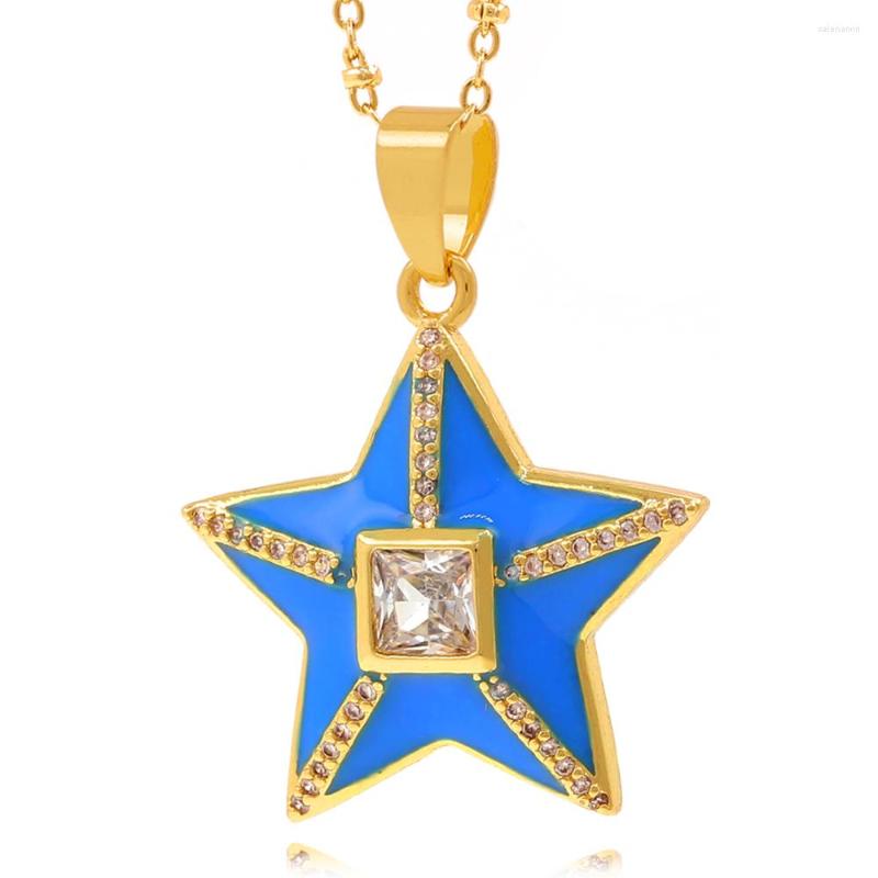 

Chains Trendy Luxurious Star CZ Zirconia Necklace Dripping Oil High Quality Copper Chain Choker For Women Exotic Pendant Accessories