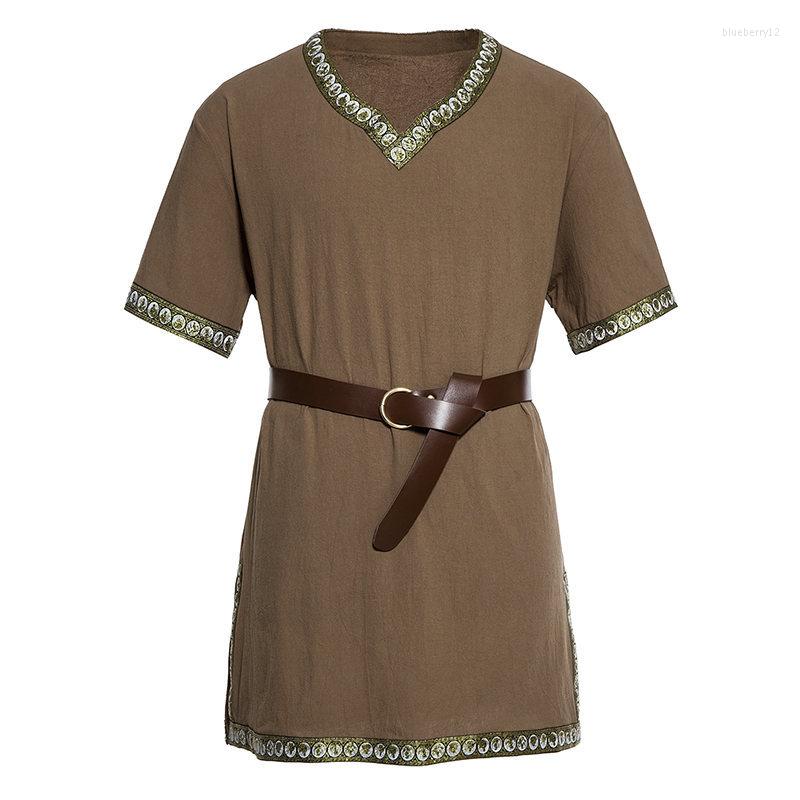 Men's Casual Shirts Adult Men Medieval Knight Warrior Halloween Retro Costume Clothing Viking Pirate Saxon Top Shirt For