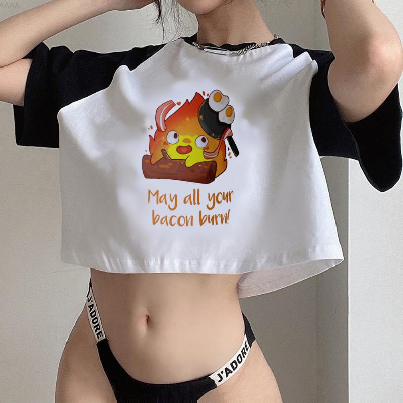 

Women' T Shirts Calcifer Vintage Gothic 2000s Crop Top Girl Hippie Aesthetic Trashy Graphic Clothing Tee, 10655