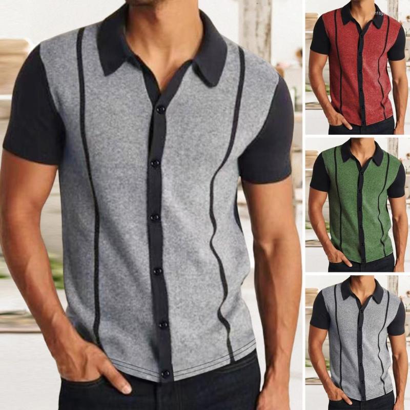 

Men's Casual Shirts Mens Polo Luxury Loose Wide Striped Summer Lapel Short Sleeve Business Thin Male Tops Fashion Man Tees Streetwear, Green