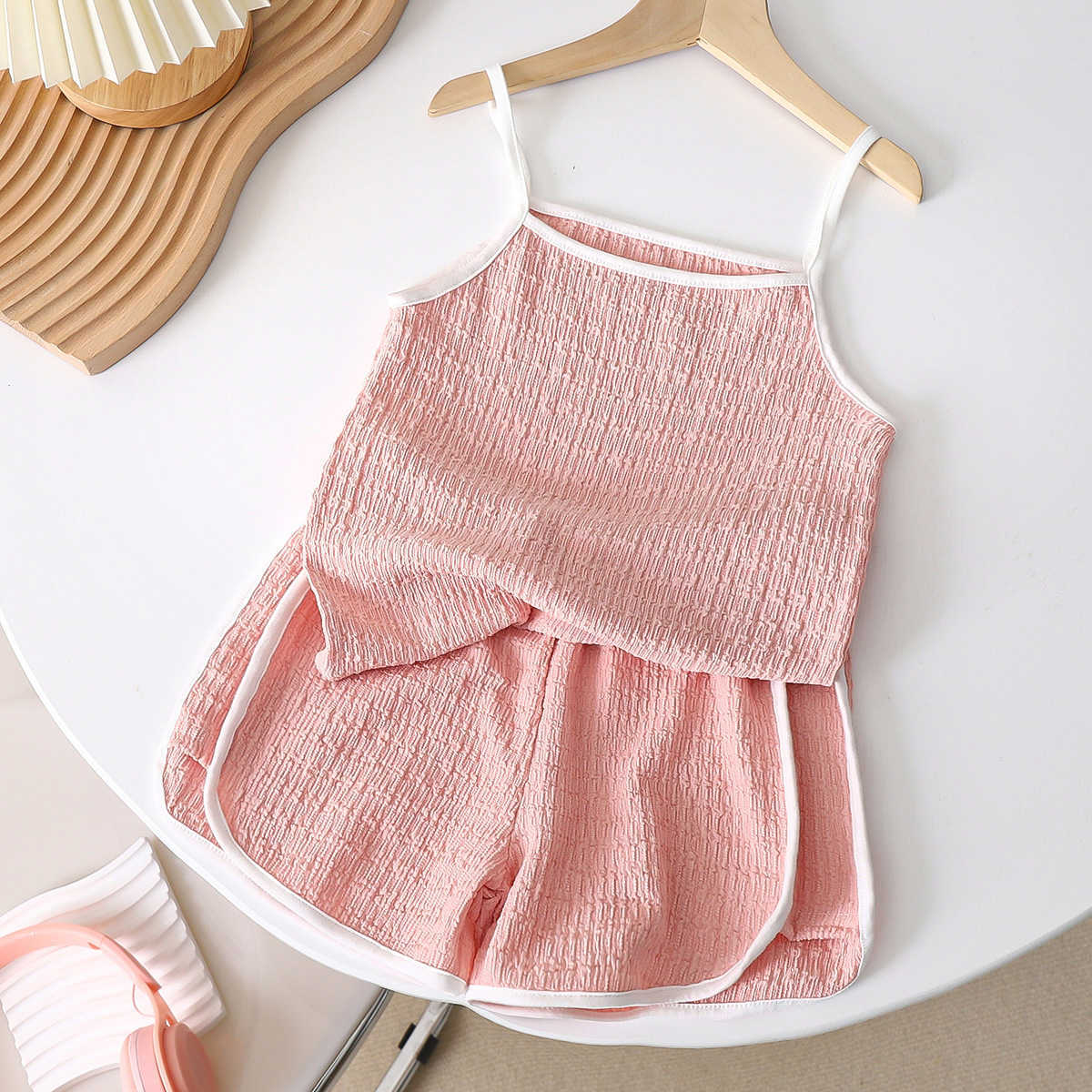 

Clothing Sets 2023 New Girls Suspender Vest Summer Baby Thin Style Shorts Clothes Children Y23