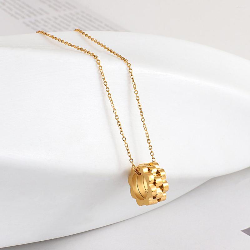 

Chains AENSOA Simple Stainless Steel Big Round Wheel Pendant Necklace Charm Chain Titanium Choker For Women Jewelry Gift