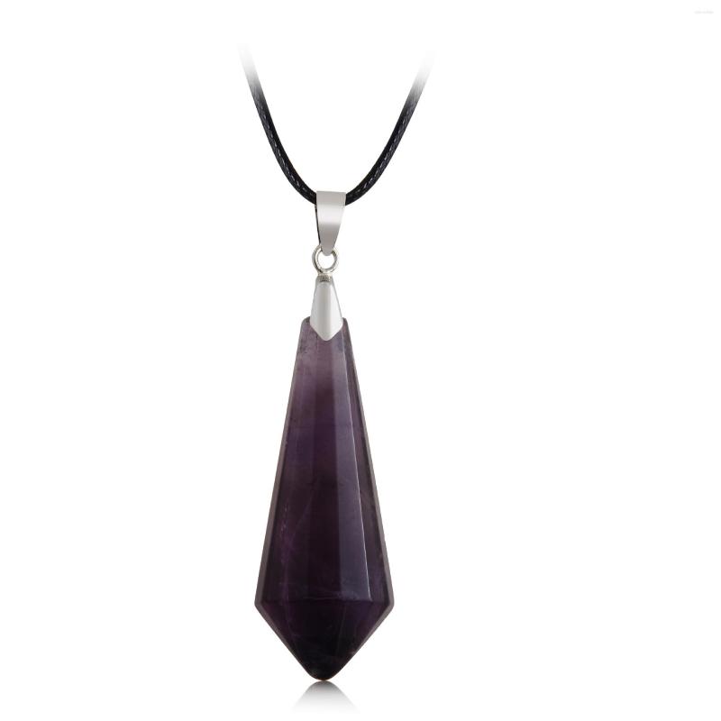 

Pendant Necklaces Crystal Healing Natural Stone Pendants Hexagonal Point Clear Pink Purple Quartz Tiger Eye Rope Wrap Colliers