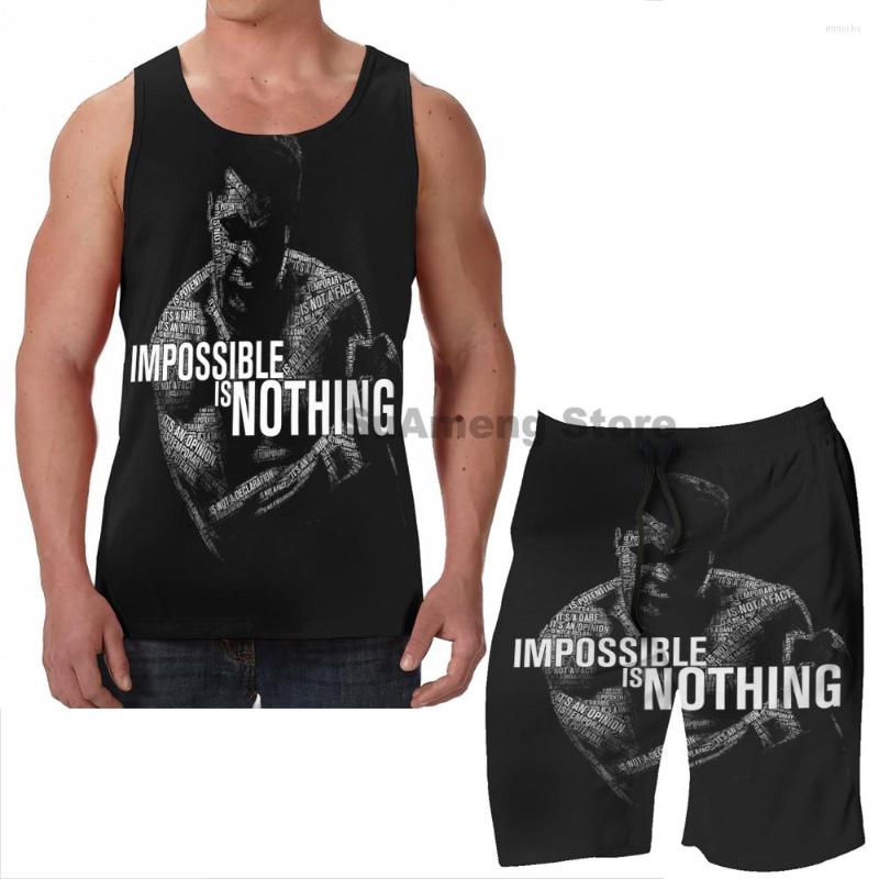 

Men's Tracksuits Summer Casual Funny Print Men Tank Tops Women Mohamed Ali Impossible Is Nothing Board Beach Shorts Sets Fitness Vest