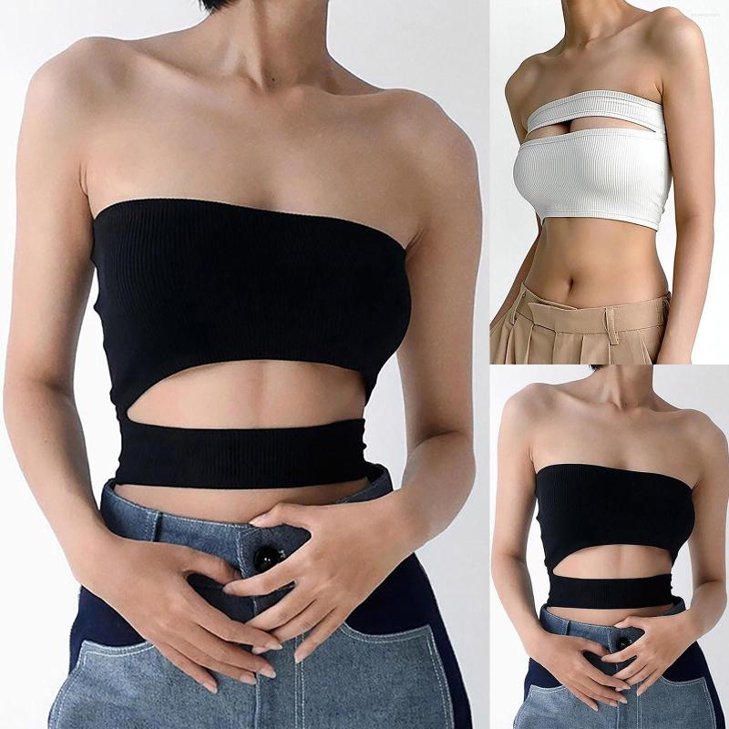 

Yoga Outfit Women' Bra Spring/Summer Clean Color Sleeveless Versatile Strapless Shirts For Women Straight Across Bodysuit, Black