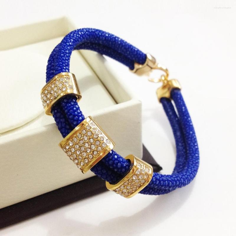 

Charm Bracelets Men Blue Leather Genuine Stingray Square Crystal For Jewelry Gift Instagram