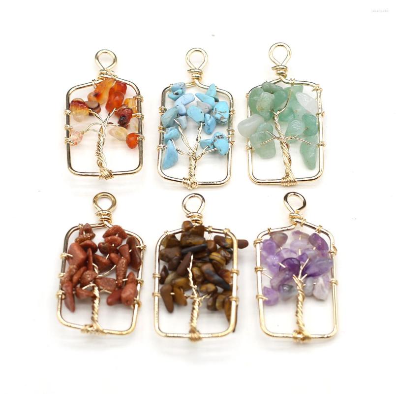 

Pendant Necklaces 7 Chakra Stone Natural Quartz Tree Of Life Pendants For Healing Crystal Necklace Charms Pendulum Jewelry Making