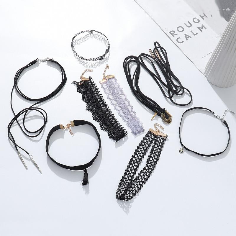 

Choker Gothic Black Lace Short Necklace Chockers Women Sexy Rope Ribbon Clavicle Bar Nightclub Necklaces With Pendants Fashion Jewelry