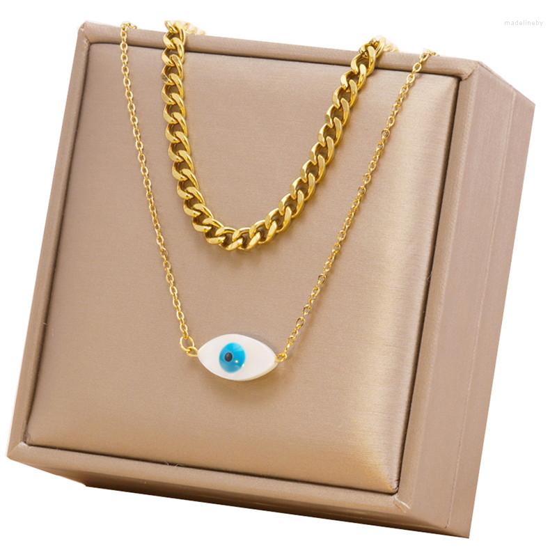 

Chains 316L Stainless Steel 18K Gold Plated Double Thick Chain Cuban Versatile Natural Shell Eye Pendant Necklace