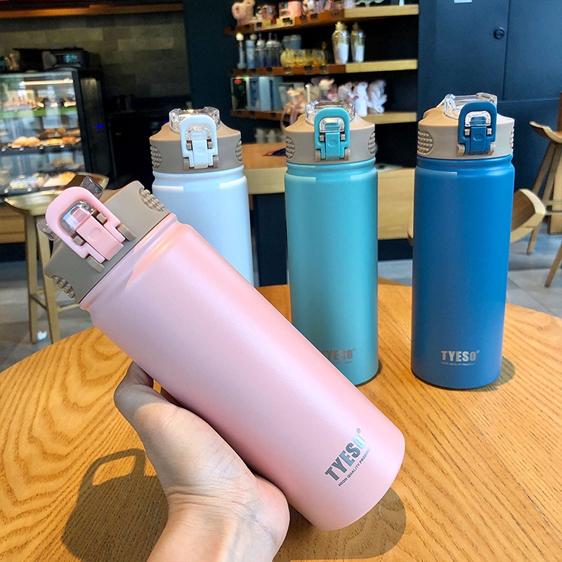 

Drinkware Tumblers Frosted thermos cup female students large capacity straw water cup adults simple portable fresh personality stainless steel cup, Pink