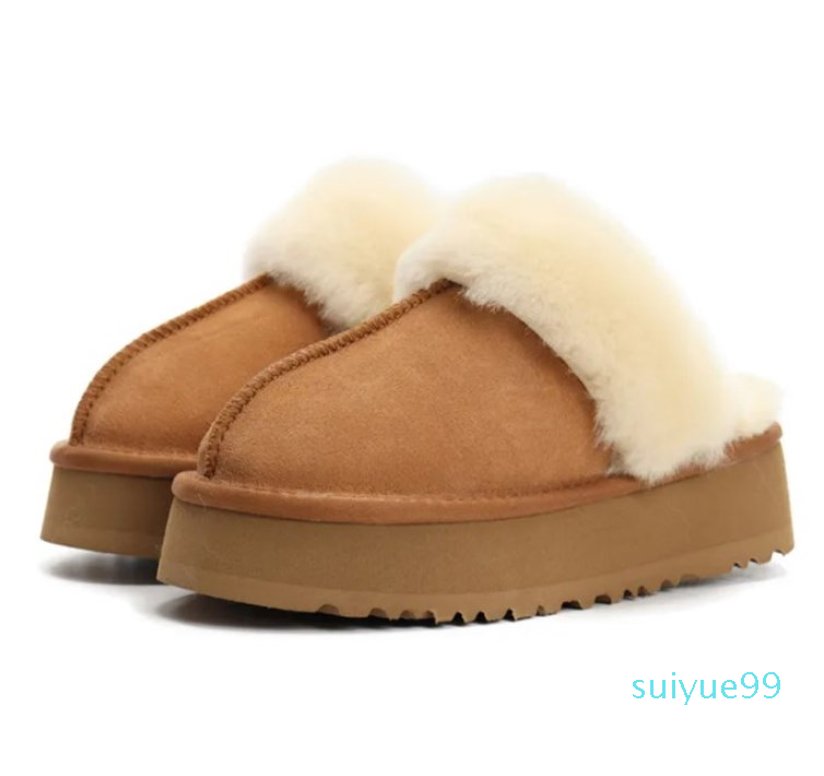 

Designer Platform Slipper For Women Indoor Slippers Warm Fur Woman Sliders Thick Real Leather, 1#