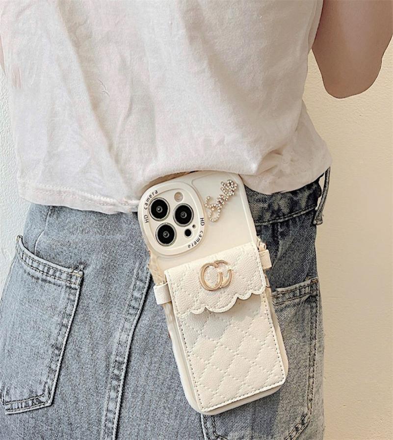 

Mobile Phone Cases Card Bag Wallet Designer Phonecase Crossbody Chain Rhinestone Case Cover Shell For IPhone 14 Pro Max 13 12 11 X1225712, White