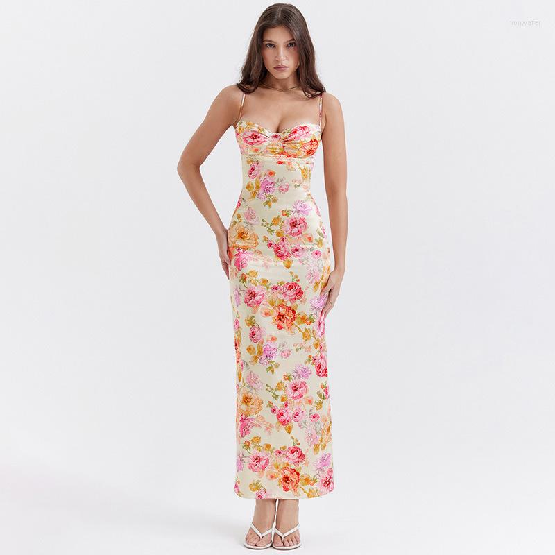 

Casual Dresses Floral Print Bodycon Maxi Long Dress Women Sexy Sleeveless Club Party Outfits Y2K Backless Summer Streetwear Holiday Sundress