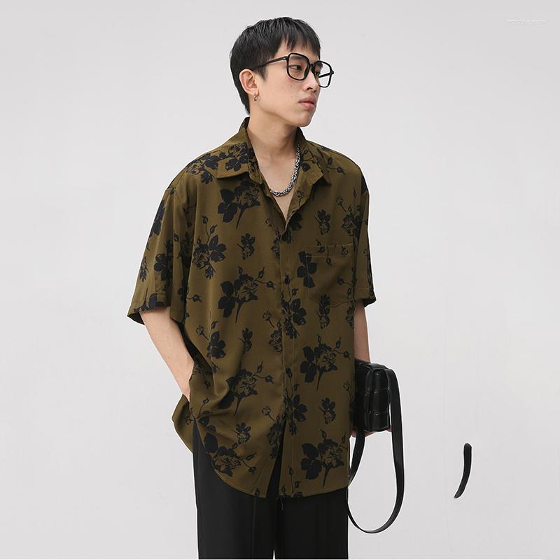 

Men's Casual Shirts ERTH Men's Korean Style Floral Short Sleeve Male Loose Turn-down Collar Print Tops 2023 Fashion, Black