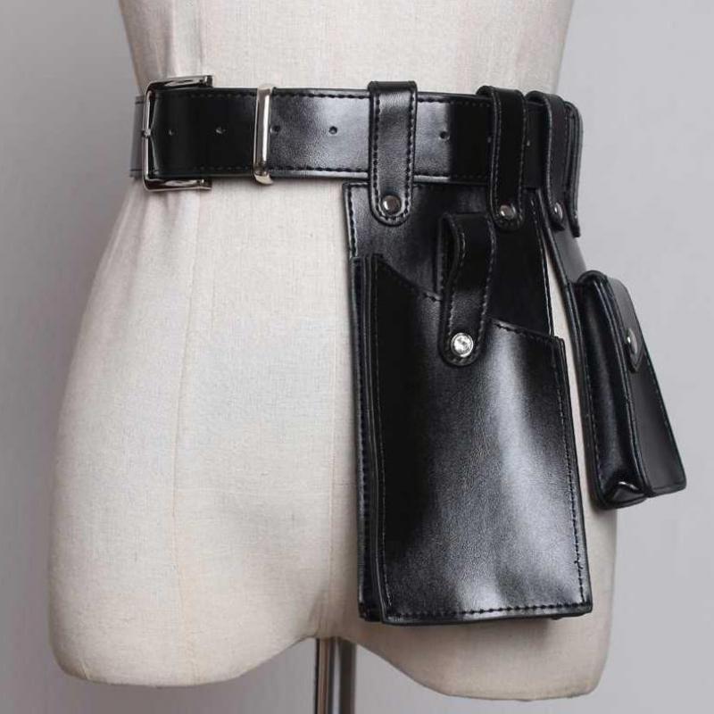 

Belts 2023 Spring Summer Pu Leather Black Buckle Orange Mini-bag Personality Long Belt Women Fashion Tide All-match Vintage