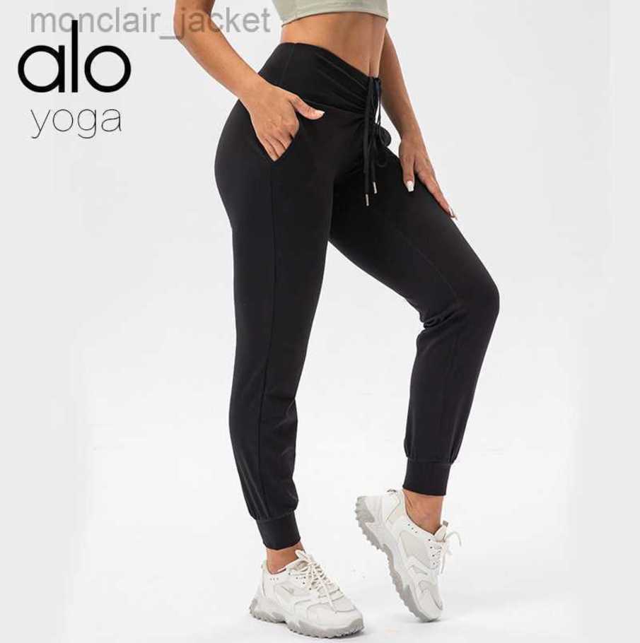 

Desginer Alos Yoga Leggings Yoga's Jogging Pants for Women High Waist Slim Casual Tied Feet Sports Fitness Cropped Pants for Women, Black