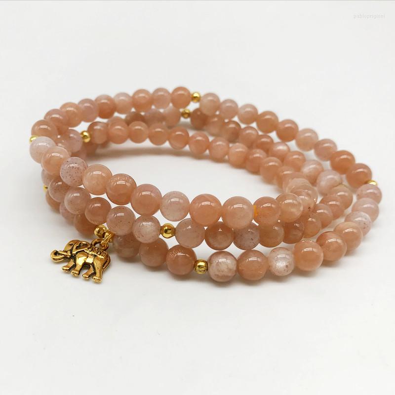 

Charm Bracelets In Fashion Jewerly For Girls Gift 108 Beads Women Bracelet 5mm Natural Sunstone