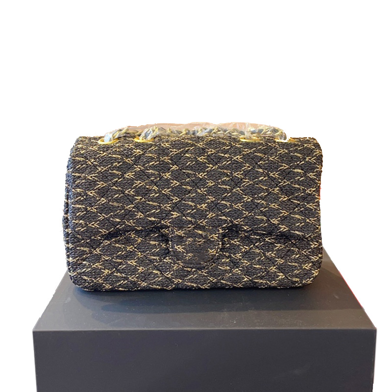 

Designers Classic CF Flap Tweed Crossbody Bags France Brand 5A Quality Quilted Matelasse Chain Serial Number Shoulder Bag Paris Luxury Designer Women Handbags 24CM, Black