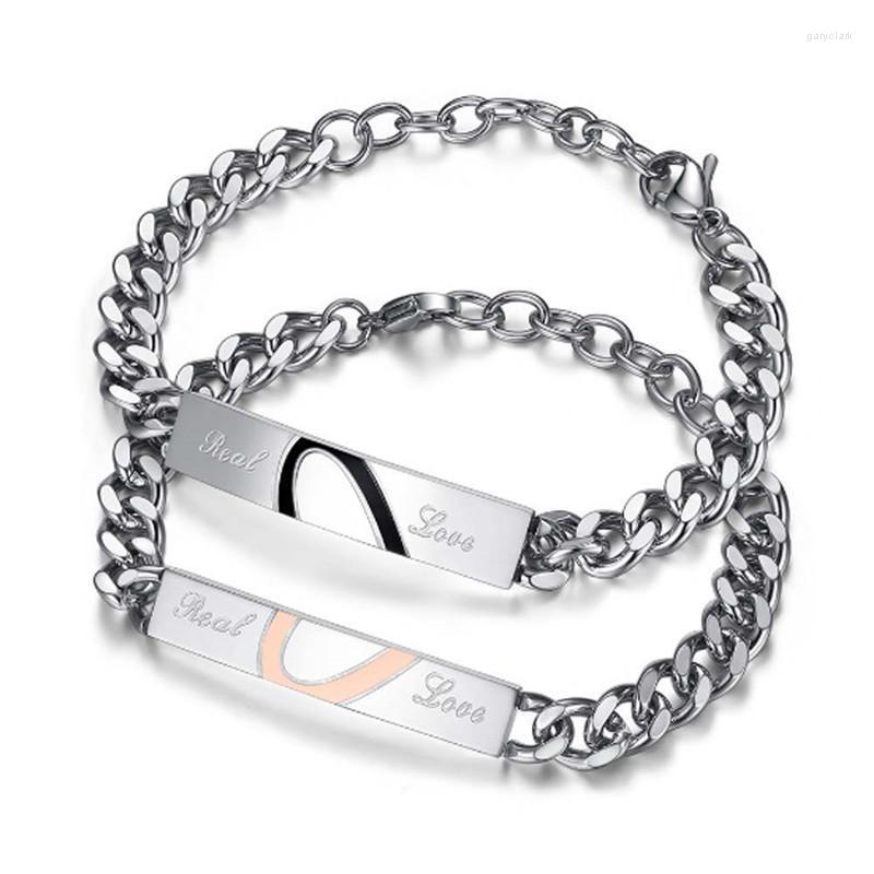 

Link Bracelets Real Love Heart Engrave Bracelet Customize Stainless Steel Charm ID Jewelry For Couples Women Men Chain