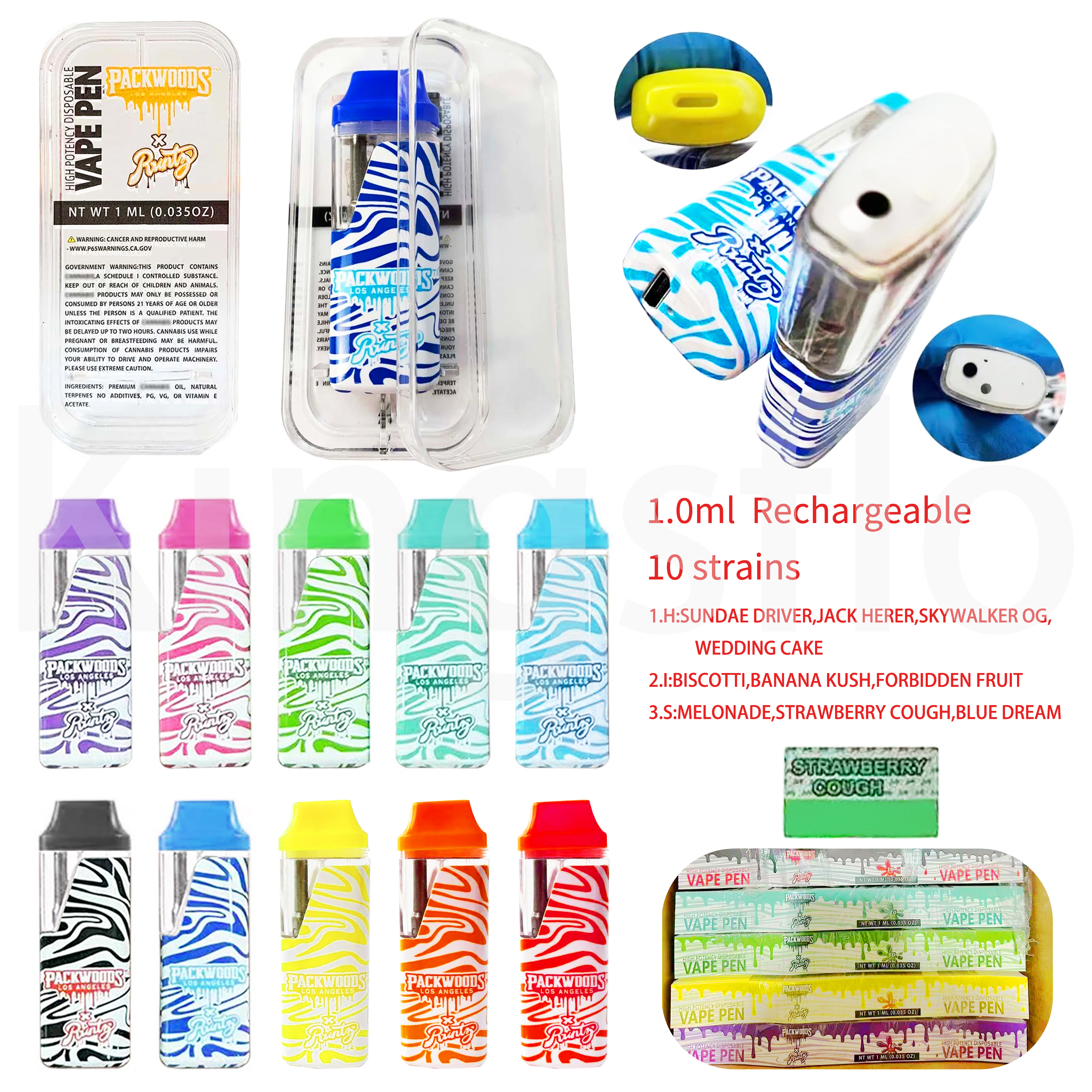 

Packwoods Zebra Mini 1ml Disposable vape pens Rechargeable Battery 10 strains Empty Vape Pen Vaporizer with Packings