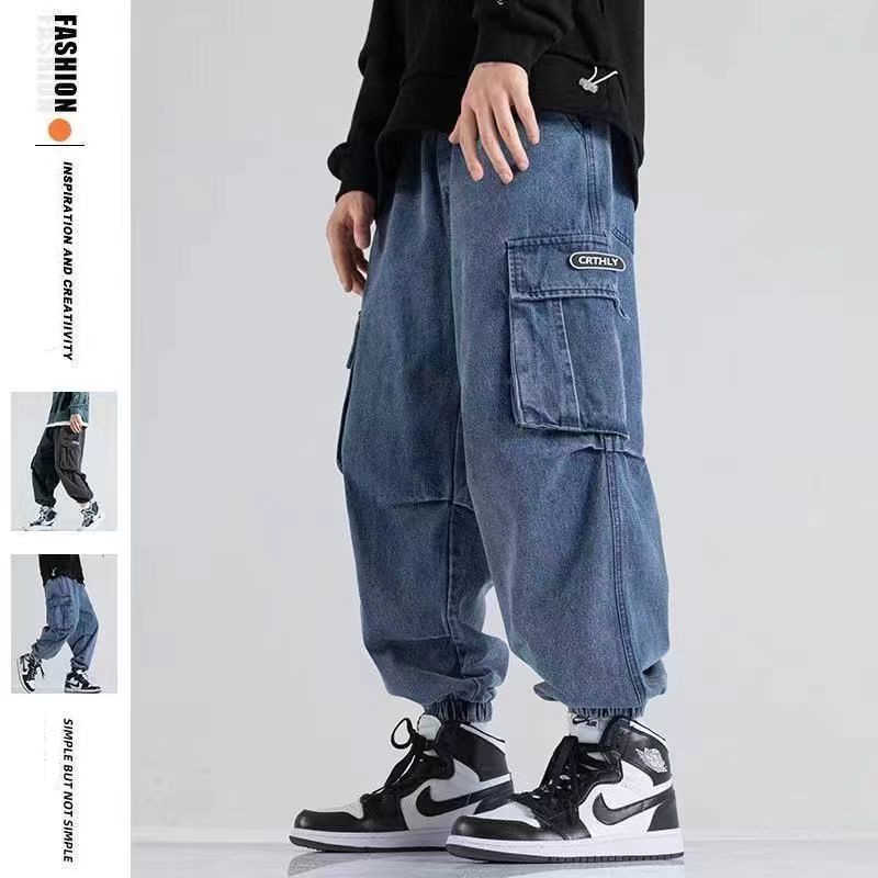 Men's Jeans Baggy Y2K Cargo Jeans For Man Big Pocket WideLeg Streetwear Harajuku Casual Cargo pants Men Hip Hop High street Harem Trousers L-image-864312609