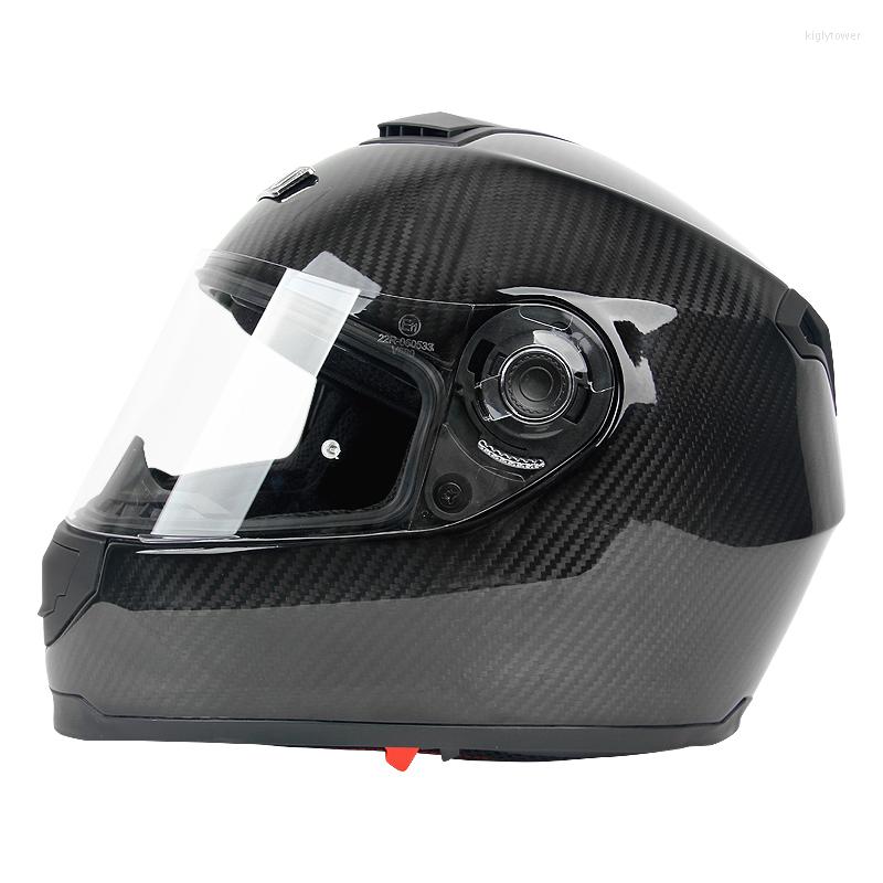 

Motorcycle Helmets AMU High Protection Carbon Fiber Helmet ECE Certificated Dual Lens Breathable Comfortable Motorbike Full Face, Black