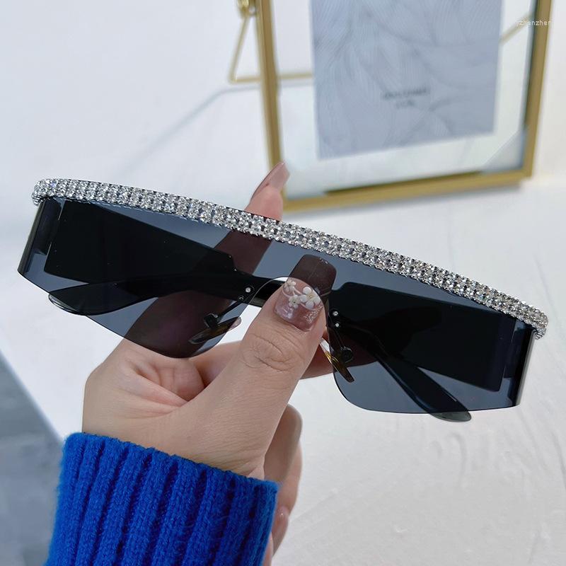 

Sunglasses Trendy Hip Hop Diamond Shades Futuristic Visor Eyewear One Piece Goggles Wrap Around Y2K