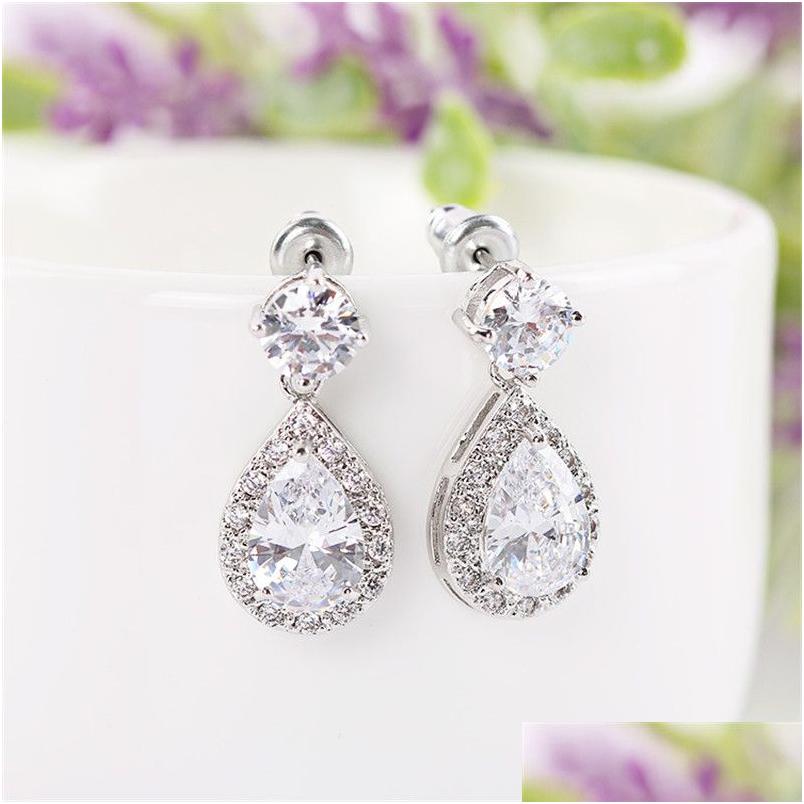 

Earrings Necklace Teardrop Cubic Zirconia Pendant High Quality Brand Water Drop Jewelry Cz Stone Dangle Ear Deliver Dhgarden Dhwkd, As show