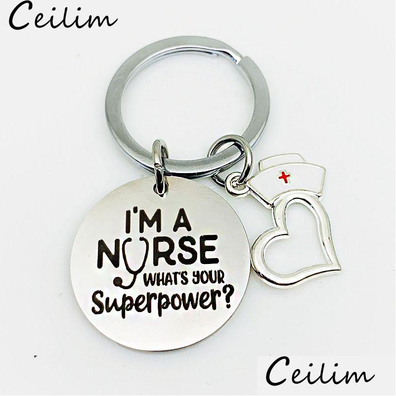 

Key Rings Nurse Cap Stainless Steel Keychain Engraved I Am A Keyring Heart Chains Charm Love Medicine School Students Gifts Dhgarden Dhiay