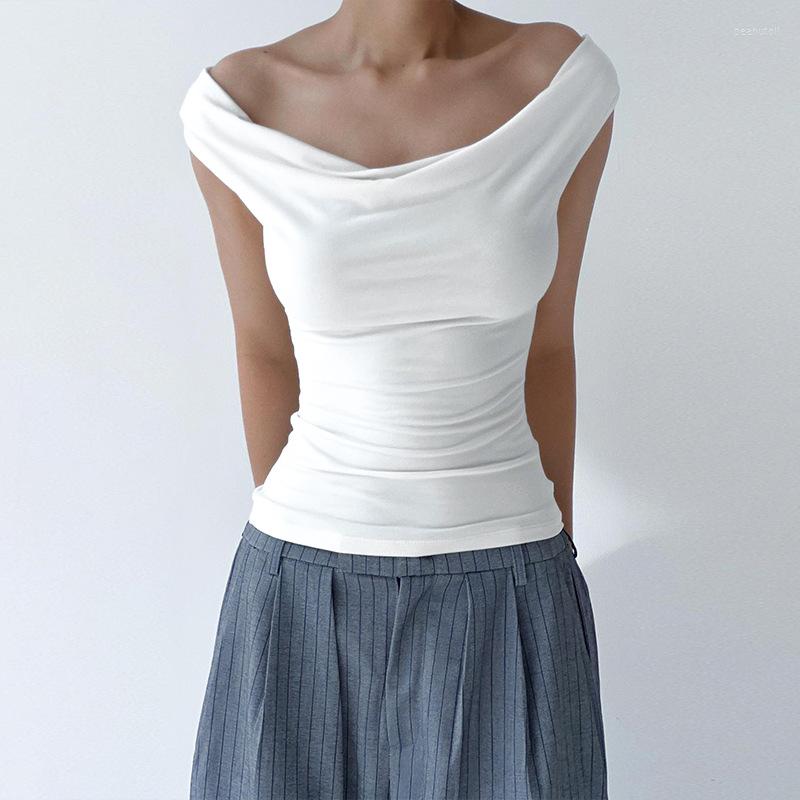 

Women' T Shirts Backless White T-shirt For Women Y2k Swing Neck Sleeveles Basic Summer Top Skinny Sexy Solid Color Black Off Shoulder Tee