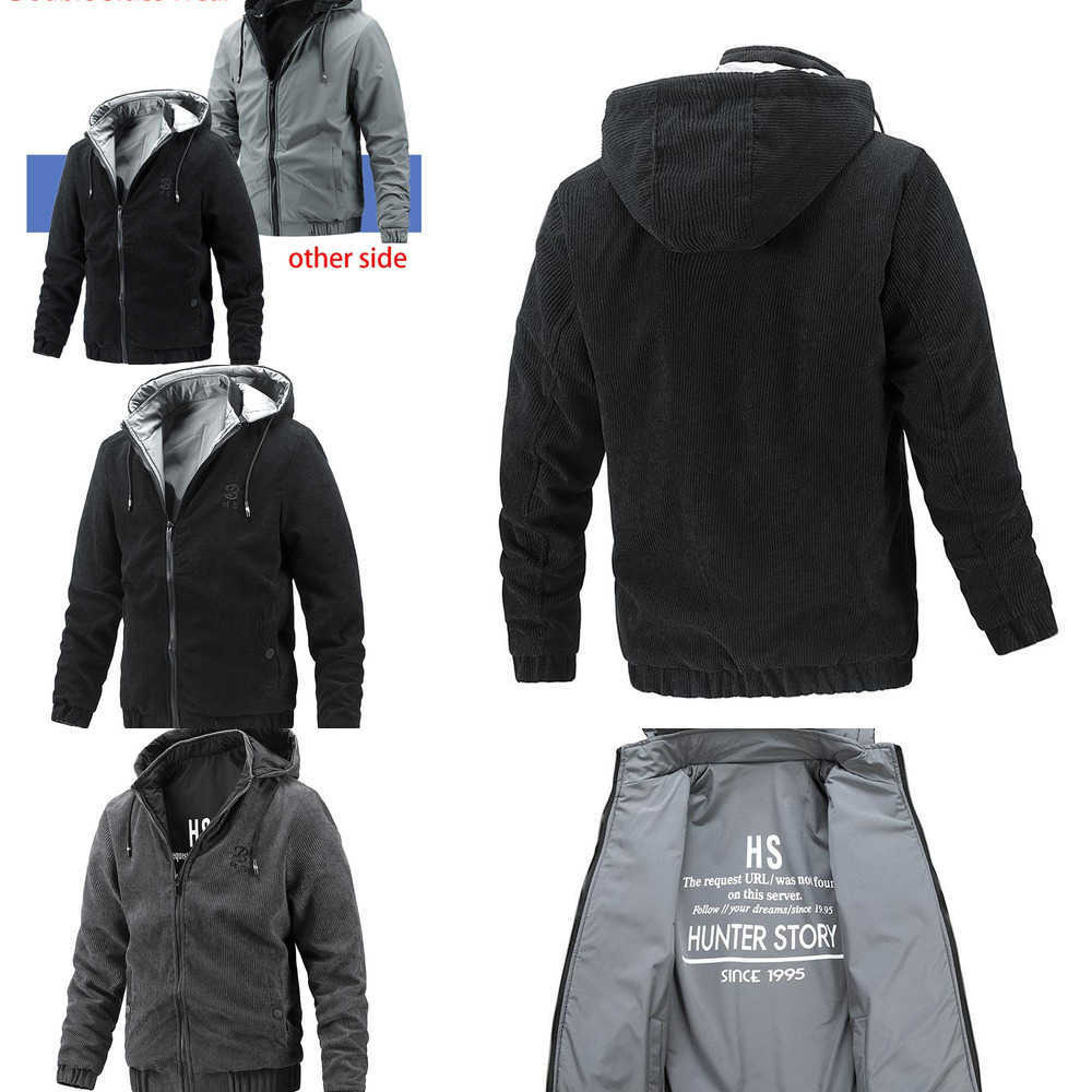 

Jacket Men's Jackets Double Face Corduroy Men Casual Solid Color Streetwear Mens Hoodied Winter Male Sports Outwear JacketsMen's G479, Dark gray