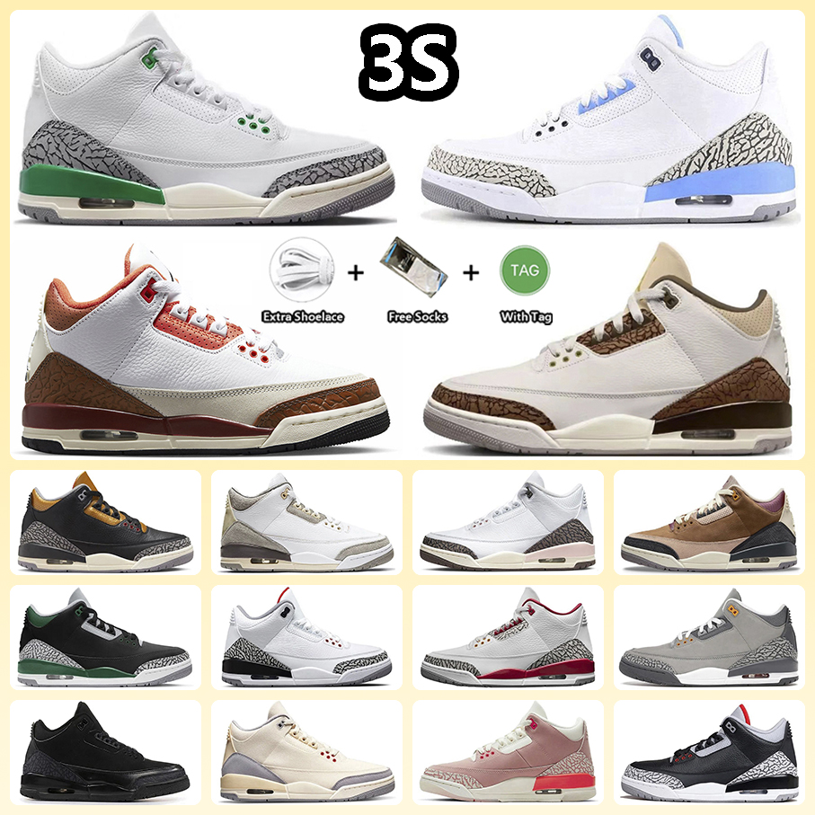 

Jumpman 3 White Cement Basketball Shoes Lucky Green Archaeo Brown A Ma Maniere UNC Black Gold Pine Green Muslin Georgetown Court Purple 3s Sneakers for Men and Women, Item#18