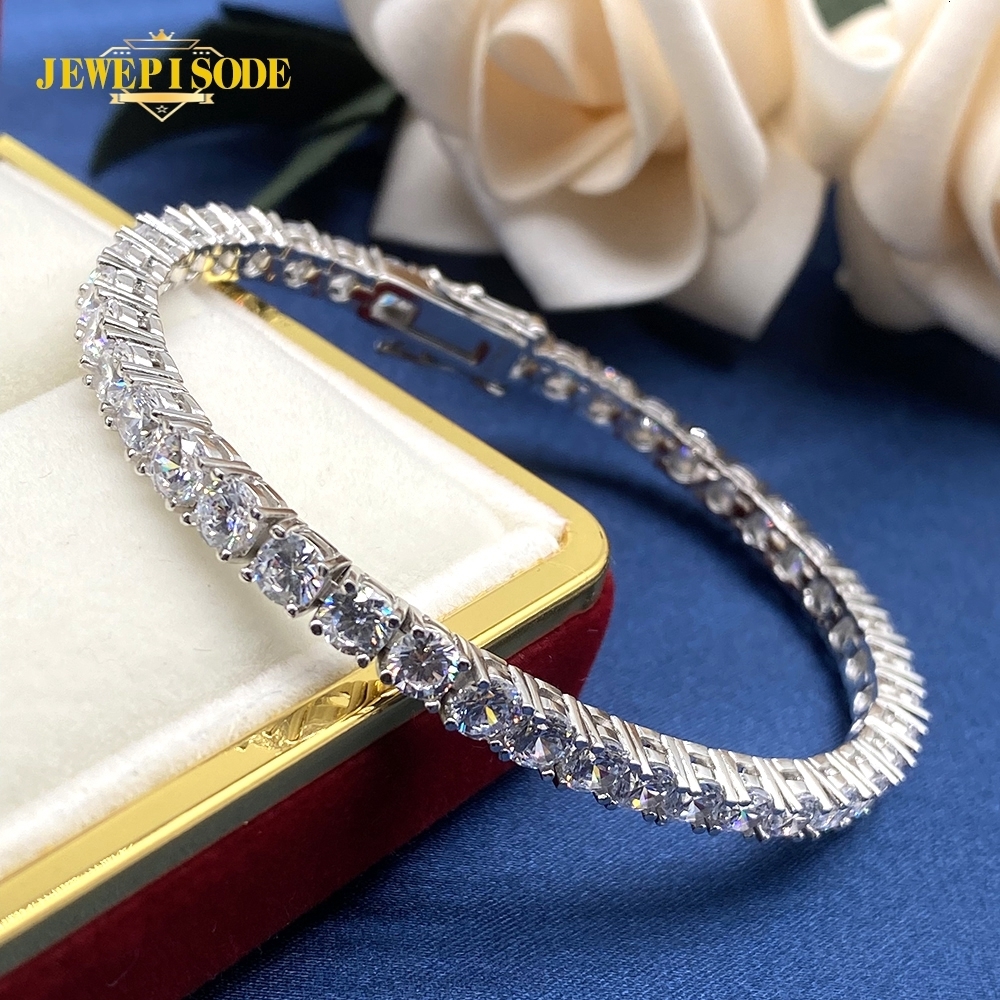 Chaîne Jewepisode Charme Bracelets Femmes En Argent Massif 925 Bijoux Rond Simulé Diamant De Noce Bracelet En Gros 230509