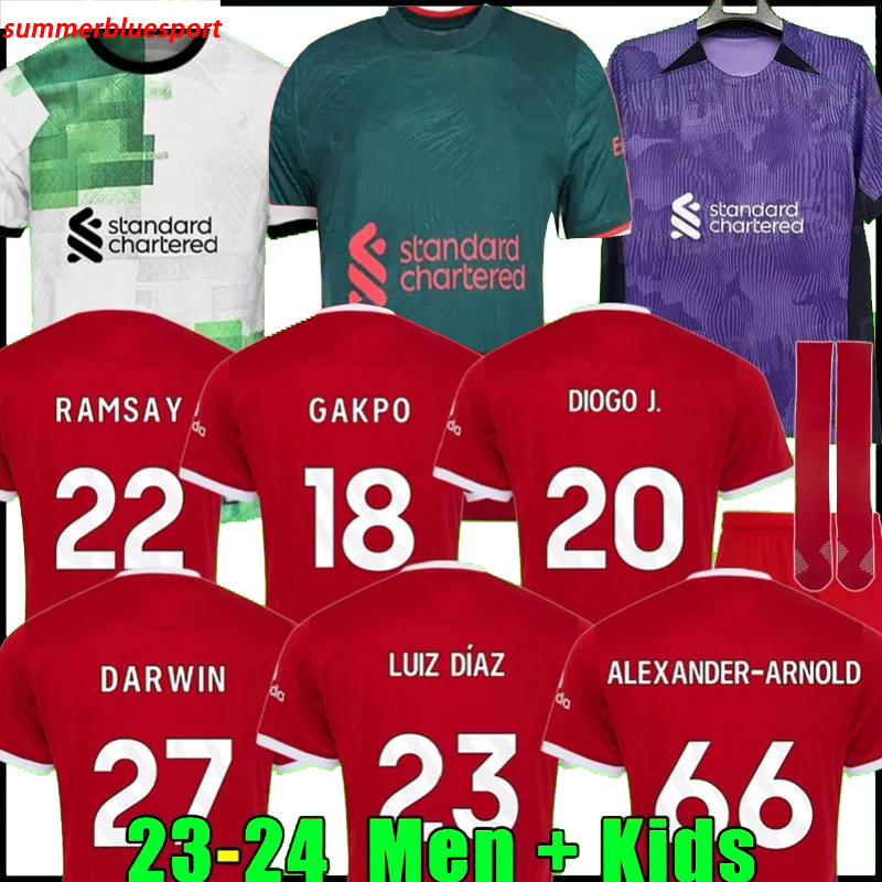 

23 24 soccer jerseys home away 3rd third GAKPO DARWIN 2023 2024 Mohamed Diogo Luis DIaz Alexander Arnold football shirt tops men kids kit uniforms, 23/24 kids away