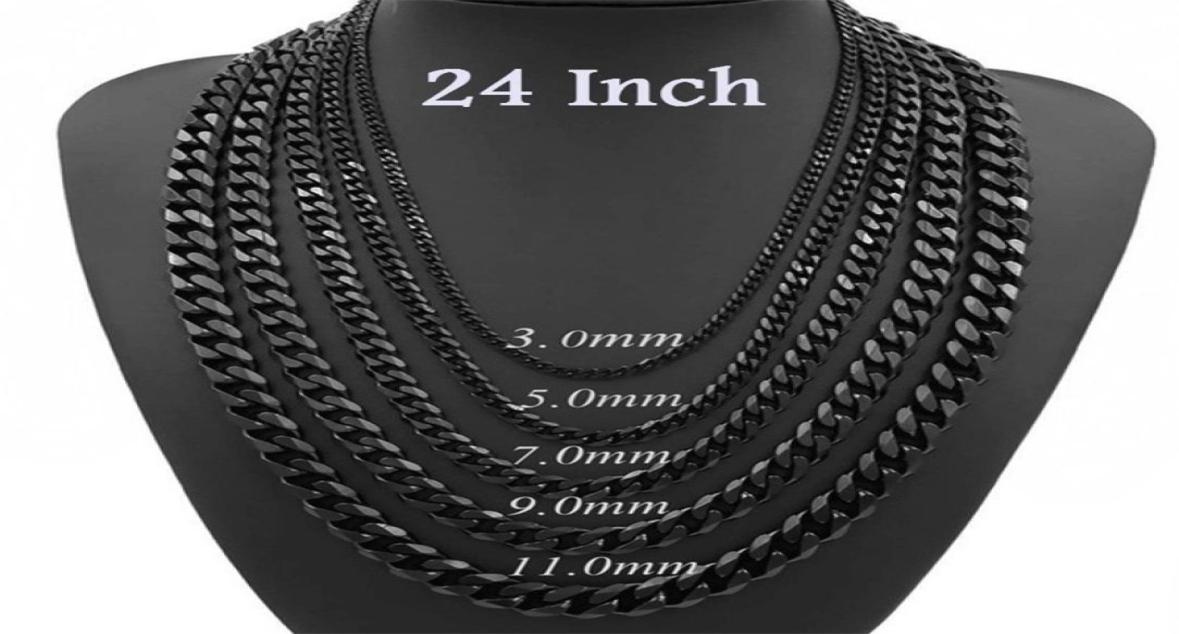 

For Men Necklace Curb Cuban Davieslee Jewelry Gifts 357911mm Black Tone Unisex Men Jewels9786711
