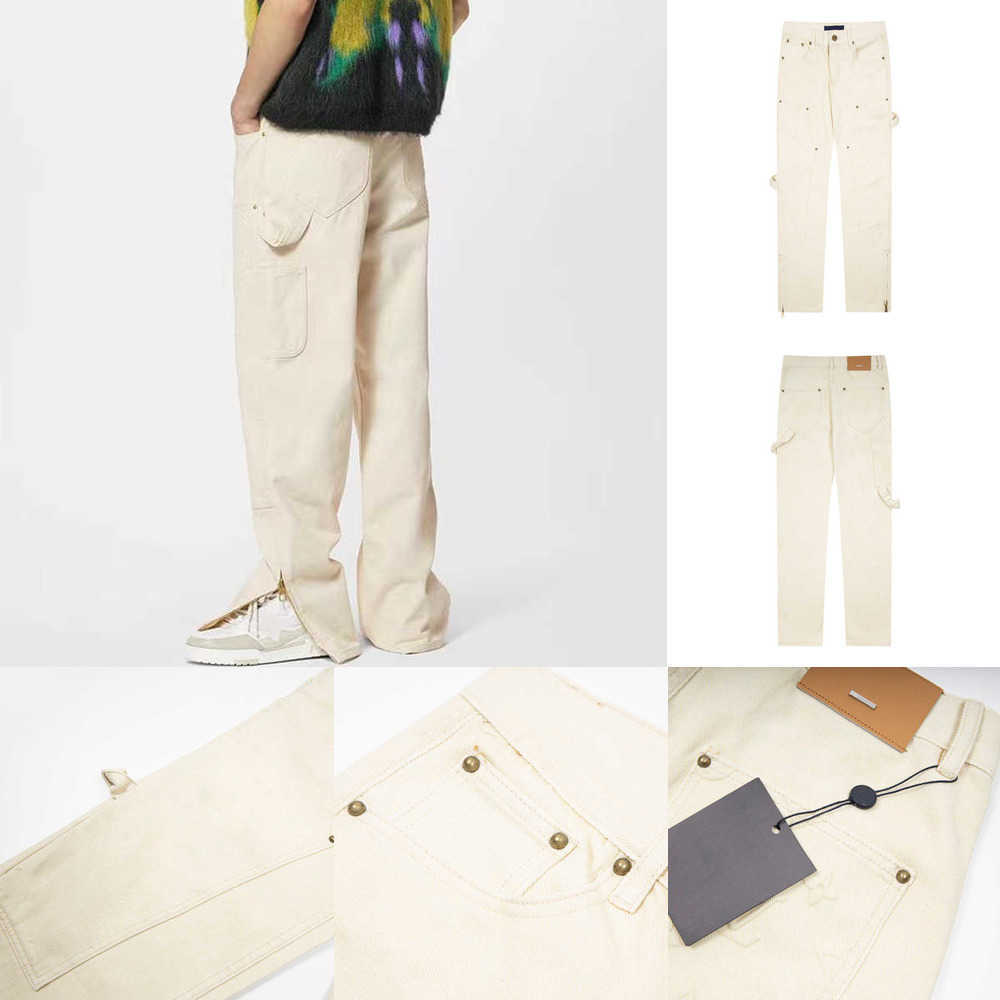 

Patchwork M0N0GRAM Beige Pocket Pants Jeans Man Woman Fashion Highstreet HIP HOP ANIN